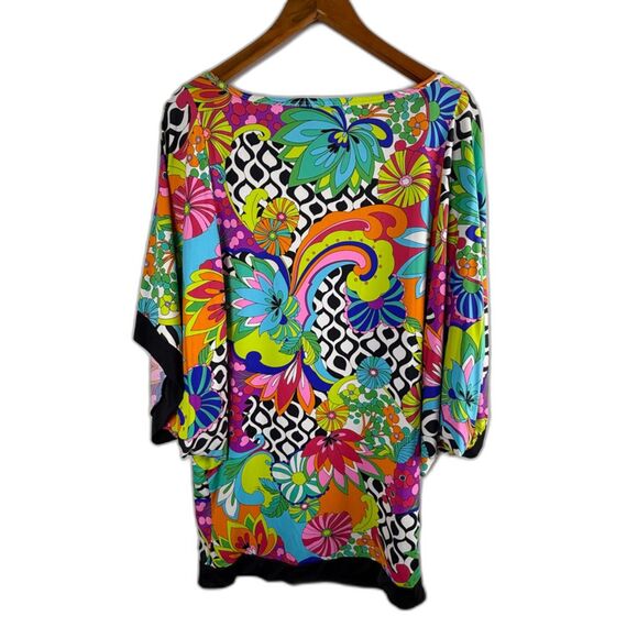 Trina Turk Balboa Bohemain Psychedelic Groovy Floral Mini Dress Swim Cover-Up - Picture 4 of 11